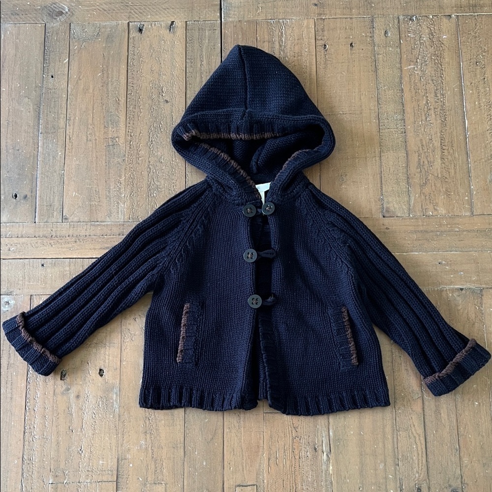 Jacadi cable knit hooded toggle front cardigan sweater jacket 18 months